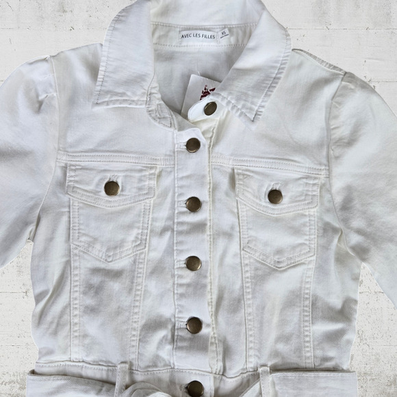 Avec Les Filles White Denim Playsuit Utility Classic Contemporary Romper Size XS - Picture 3 of 6